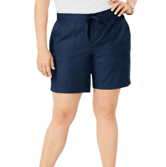 TALBOTS INDIGO‎ NAVY BLUE SOFT TWILL PULL-ON 6" DRAWSTRING SHORTS 3XP - Picture 1 of 8